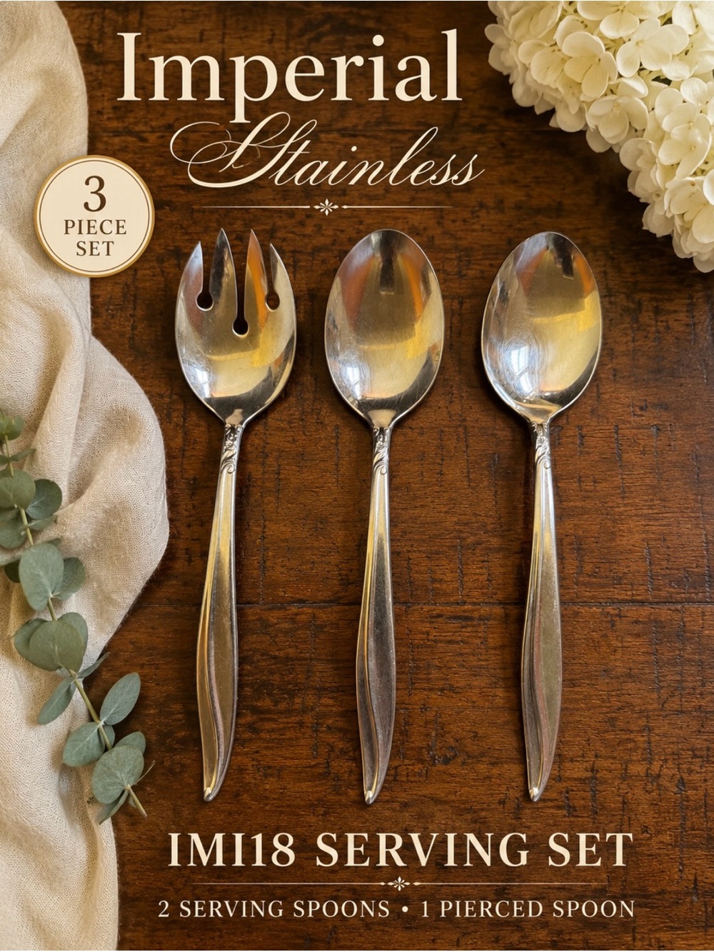 Vintage Imperial USA IMI18 Stainless Serving Utensils 3 Pc Set